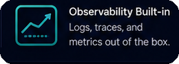 Observability Built-in — logs, traces, and metrics out of the box